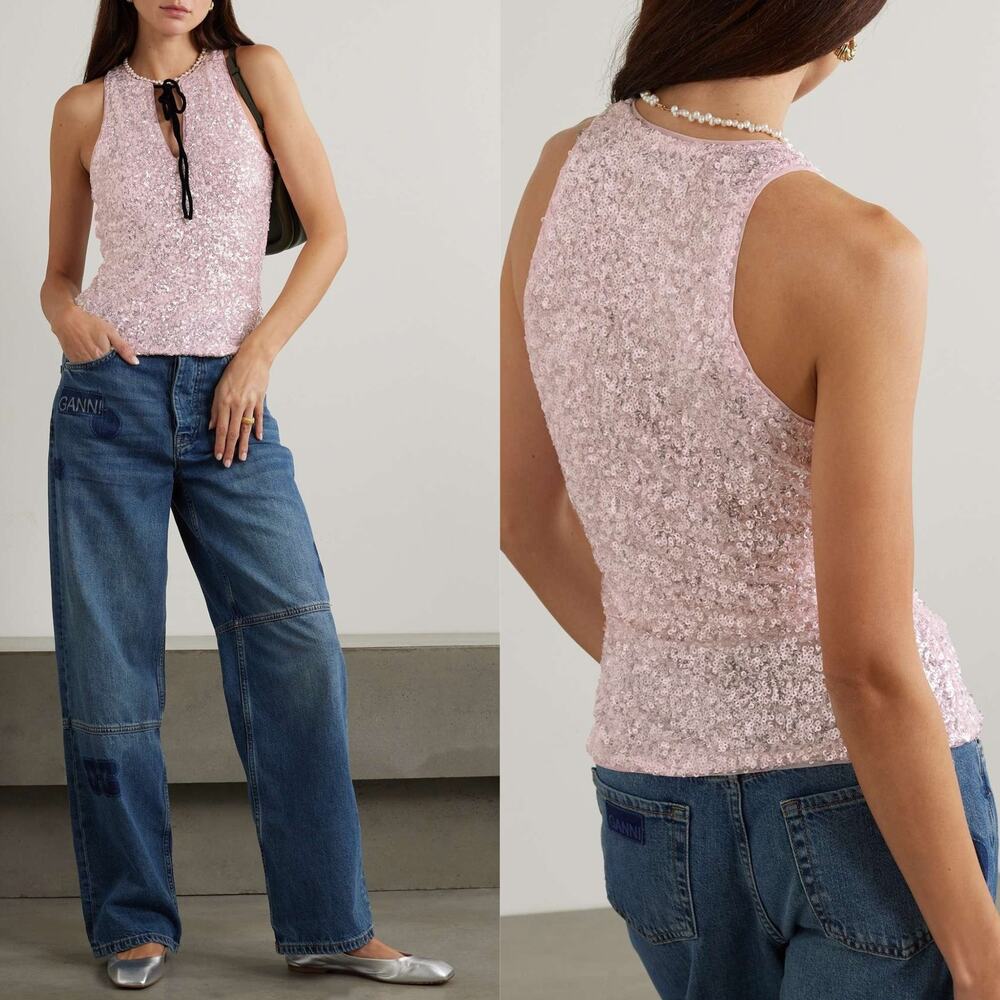 Ganni 3D Sequins Top Mauve Chalk
